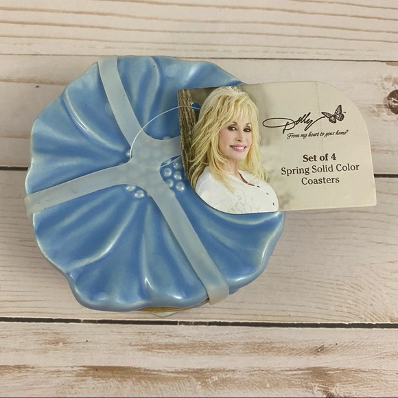 Dolly Parton Accents Dolly Parton Kitchenware Spring Coasters Farmhouse Blue Stoneware Nwt